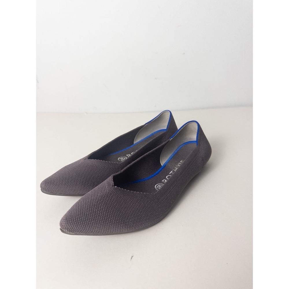 Rothy's The Point Flat Womens 8.5 Gray Knit Pointed Toe Slip On Blue Trim Sustai